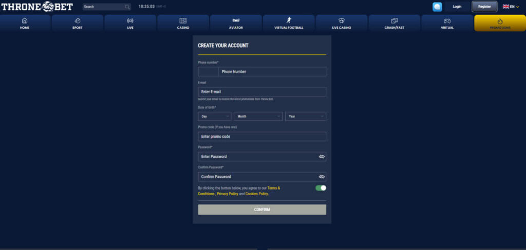 Throne Bet Registration